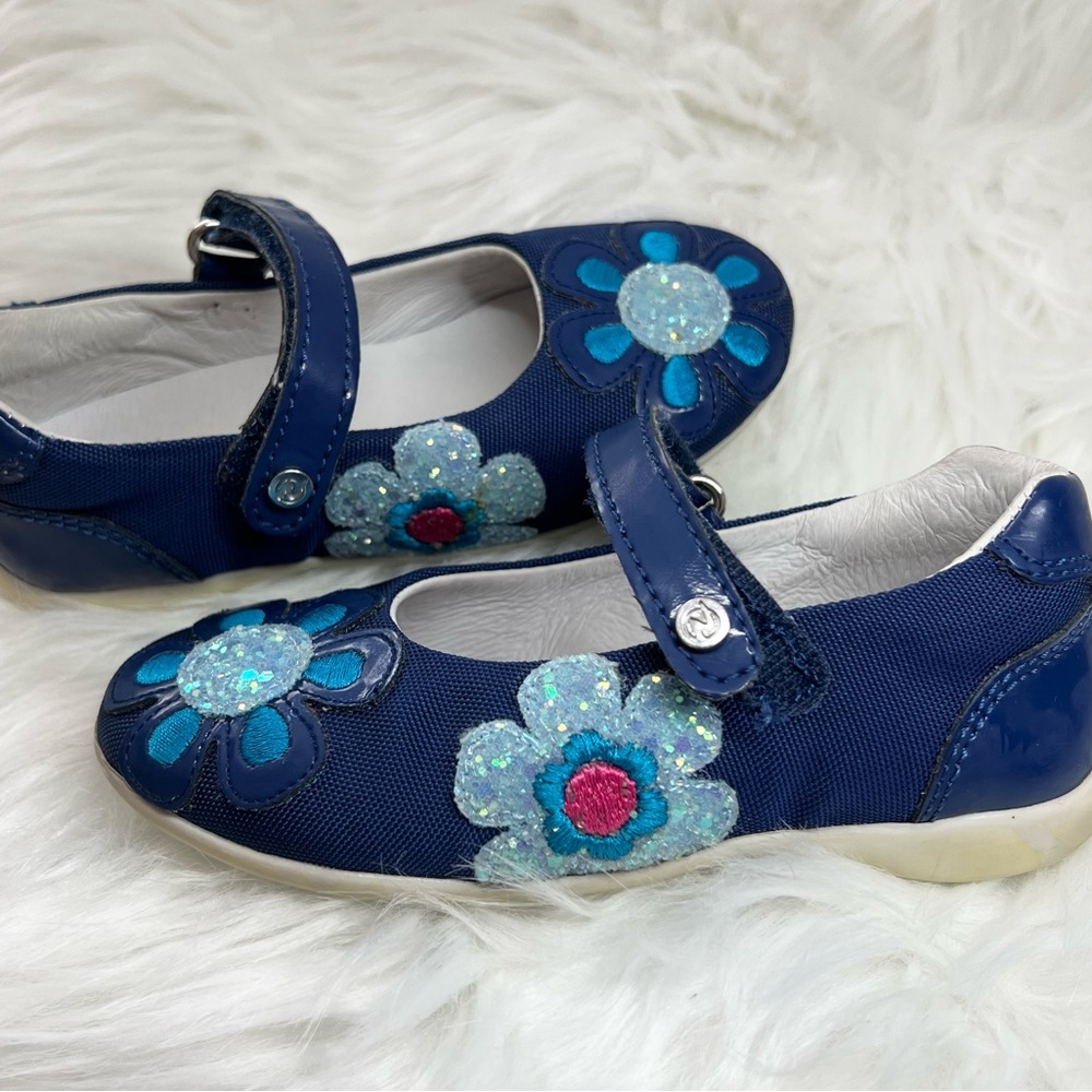 NATURINO Kids Girls Navy with Flower Details Mary Jane, US 8, EU 24